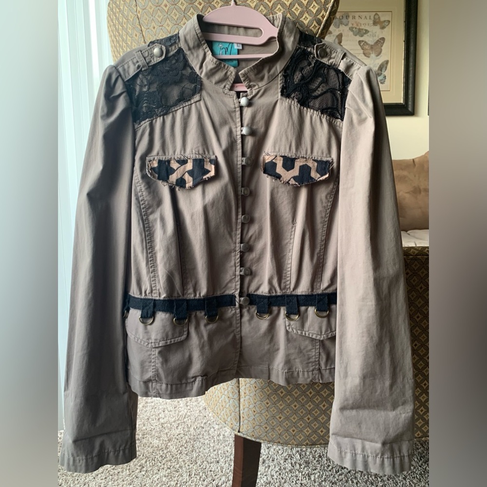 DESIGNS-BY- M.COM Jacket skull embroidered long sleeves buttons Sz L Halloween - Picture 3 of 10